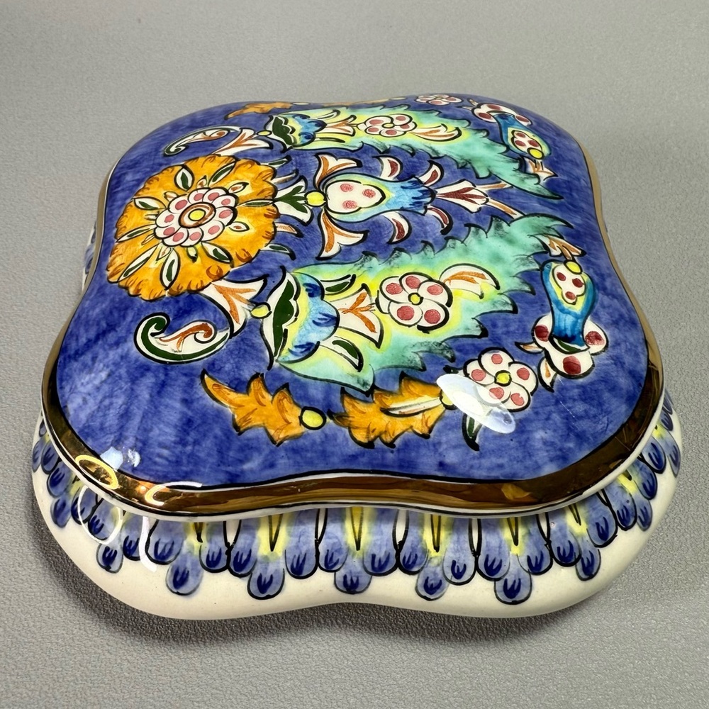 Persian Artist-Signed Square Floral Ceramic Decorative Box